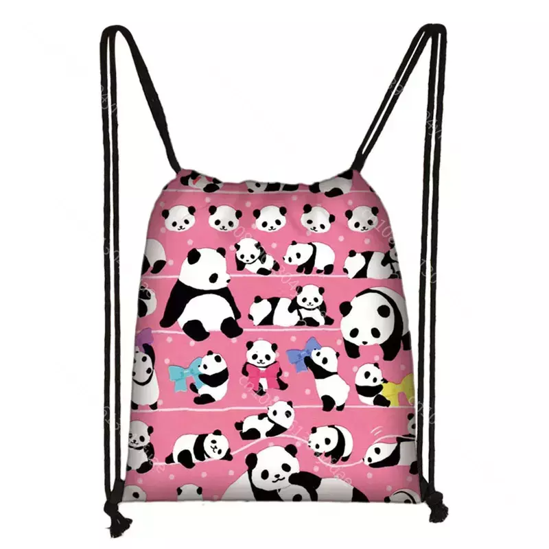 Cute Panda Drawstring Bag for Girls Travel Storage Package Cartoon School Backpacks Children Bookbag Kids Shoes Holder Gift