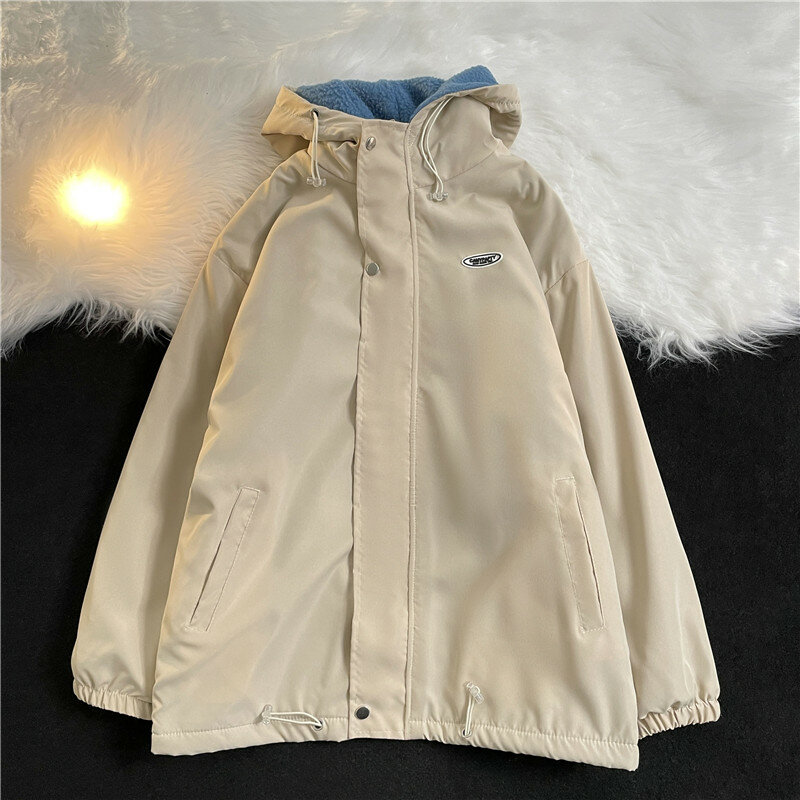 Мужская теплая куртка с капюшоном, однотонная свободная флисовая парка, однотонная куртка на зиму и осень, G22