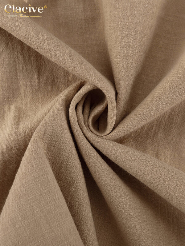Clacive-Conjunto casual caqui solto de 2 peças de algodão feminino, manga folhada, camisa com renda, saias longas de cintura alta, moda