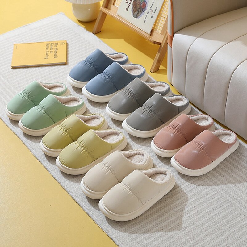 Women' Winter Cotton Slippers Warm Breathable Plush Lining Waterproof Anti-Slip Thick Soft Sole Home Shoes Casaul Slippers