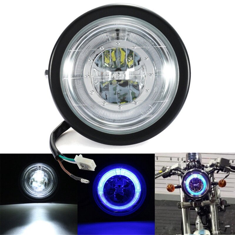 6.5 inci lampu depan Led biru cincin Halo sepeda motor Universal untuk Pembalap Honda Cafe