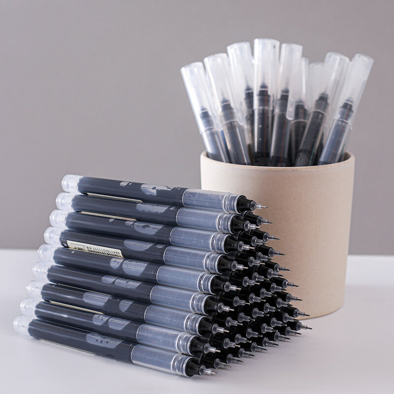 6 pçs/set de secagem rápida 0.5mm rolo caneta alta capacidade preto/vermelho/azul tinta em linha reta líquido rollerball gel escola escritório papelaria