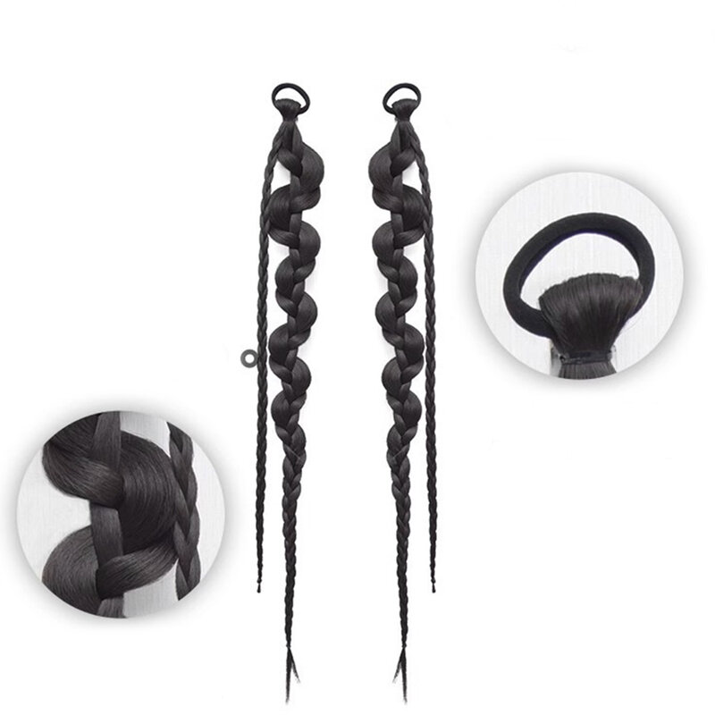 Peluca de cola de caballo trenzada de boxeo para mujer, pelo falso trenzado, hecho a mano, Natural, Y2K, accesorios para la cabeza, 70cm, nueva moda