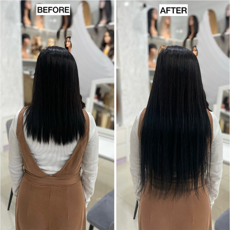 Clip In Human Hair Extensions Invisible Natural Straight Seamless Clip on Hair Extensions for Women Clip ins Remy Human Hair #1B