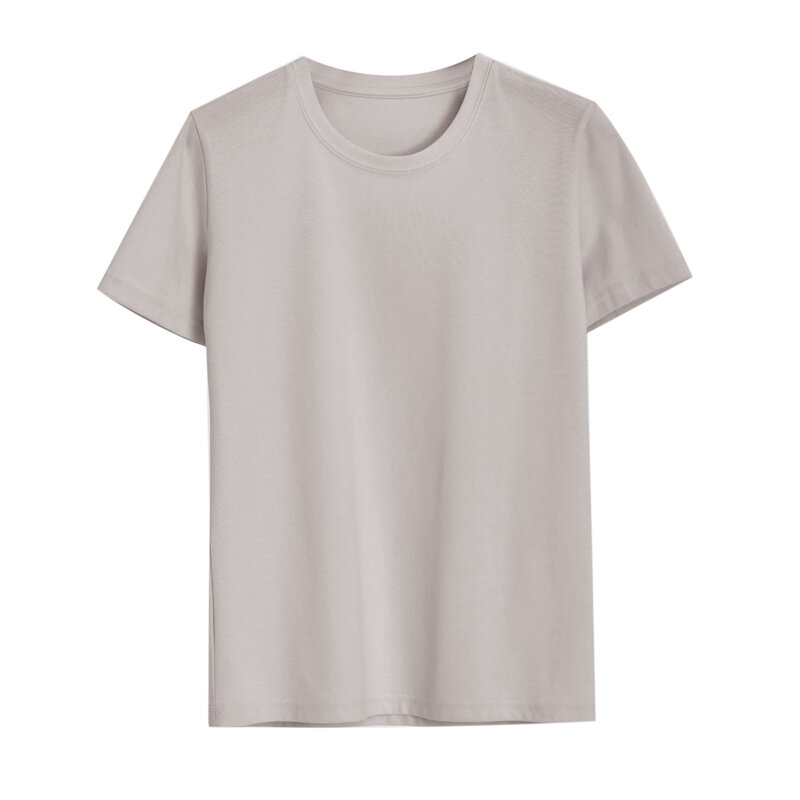 PIMA-Camiseta feminina de gola redonda de algodão, ajuste clássico, manga curta, tops lisos, camisetas básicas