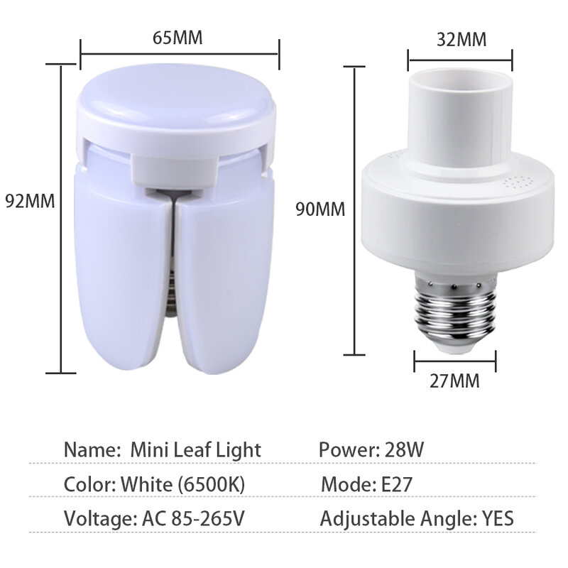 Lâmpada LED dobrável com controle remoto, lâmina de ventilador, lâmpada temporizada, E27, AC 85-265V, 28W, luz de teto doméstica