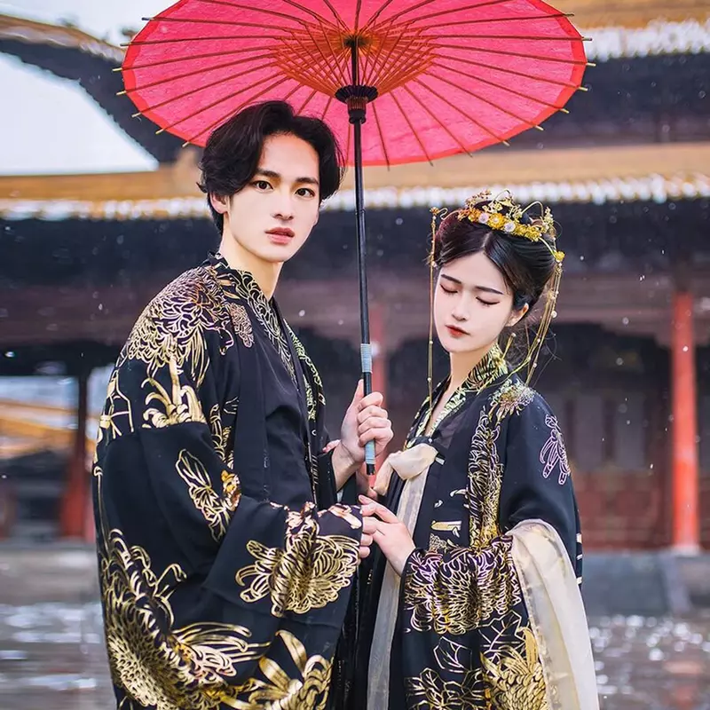 Disfraz de Hanfu para hombre y mujer, traje de Cosplay de Carnaval para adultos, Vintage, antiguo chino, bronceado, parejas