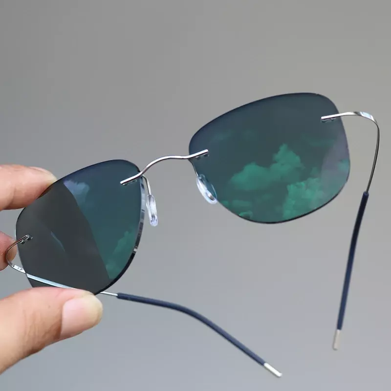Gafas de sol de aviación de transición de titanio para hombre, lentes de lectura fotocromáticas, sin montura, con dioptrías