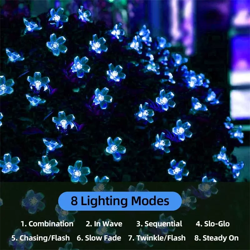 Guirnalda de luces solares para jardín, lámpara impermeable de simulación de hadas, guirnaldas florales, decoración navideña