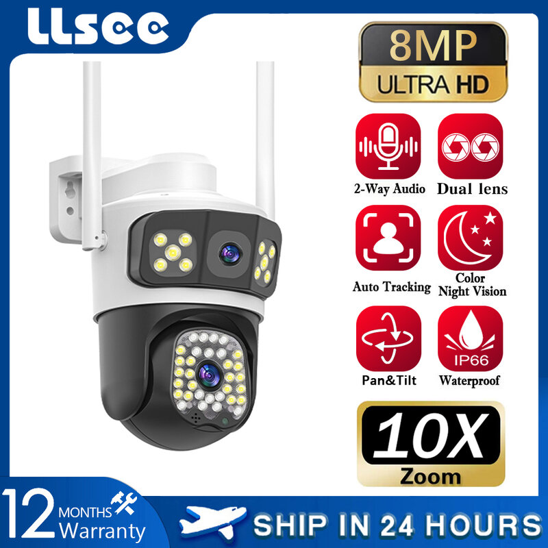 LLSEE, камера видеонаблюдения с двойным объективом, PTZ360 для мобильного просмотра, Wi-Fi камера AI для мобильного обнаружения, IP66 водонепроницаемая, беспроводная камера видеонаблюдения