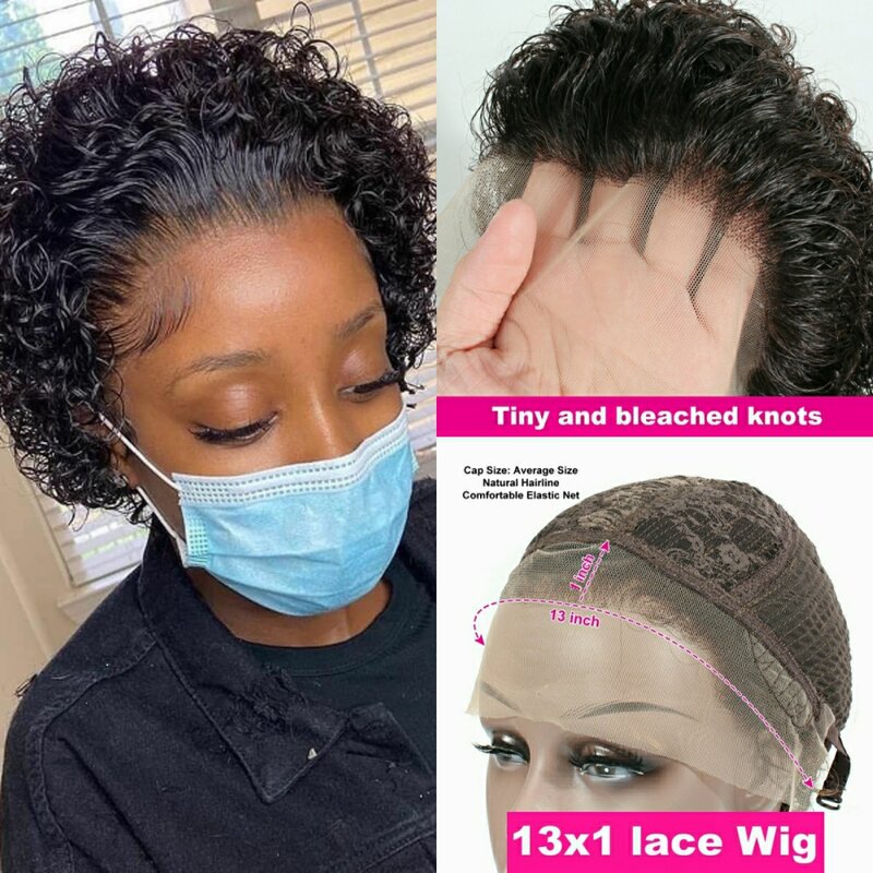 Perruque Lace Front Wig Naturelle Bouclée, Cheveux Courts, Deep Wave, Coupe Pixie, HD, Transparent, Bon Marché, pour Femme Africaine