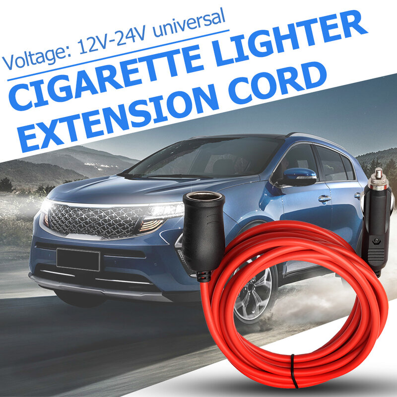 12V 24V Car Cigarette Lighter Cigarette Lighter Plug Male-To-Female Extension Line Cord Cable Plug to Socket 3.6m/12ft Red