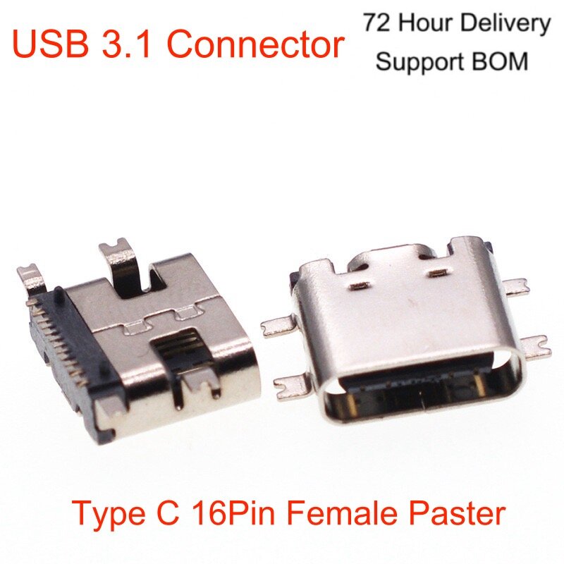 Micro-USB-3.1 Vrouwelijke Connector Socket Type C 16pin Smd Voor Pcb Ontwerp Diy Hoge Stroom Opladen Poort Overdracht Gegevens