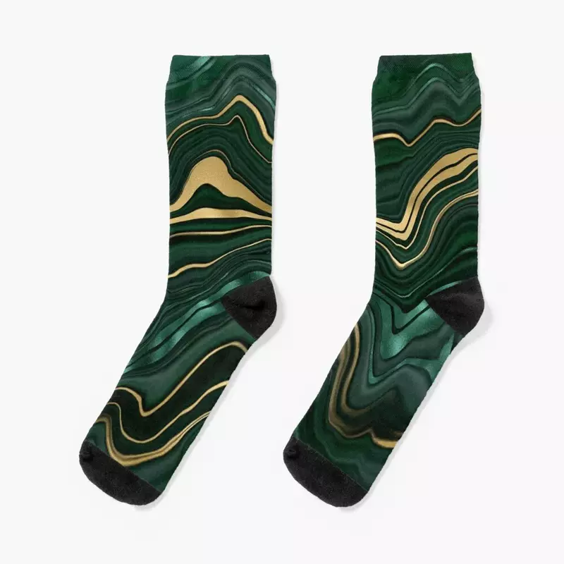 Изумрудно-зеленые носки с узором золотого малахита, идея для подарка на День святого Валентина, рождественские носки для женщин и мужчин