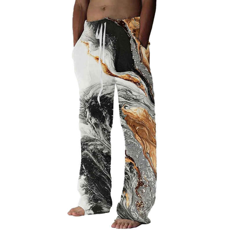 Брюки мужские летние пляжные, прямые штаны с карманами, на шнуровке, с эластичным поясом, с абстрактным графическим принтом, в классическом стиле