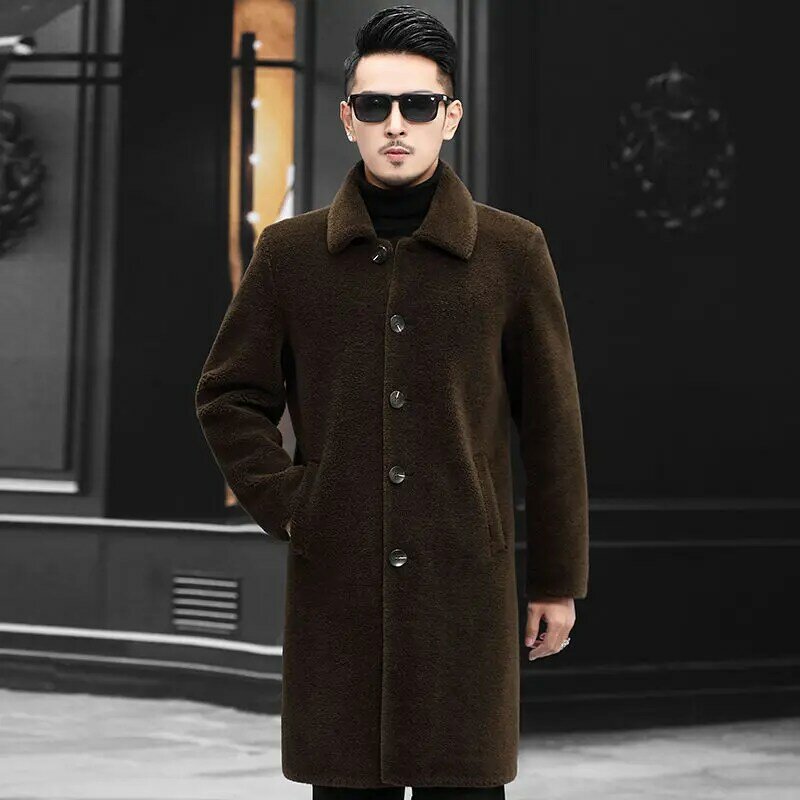 2022 Men's Winter Fashion Long Sheep Shearling Coats Male Lapel Genuine Lamb Fur Jackets Men Single Breasted Warm Outerwear N05
