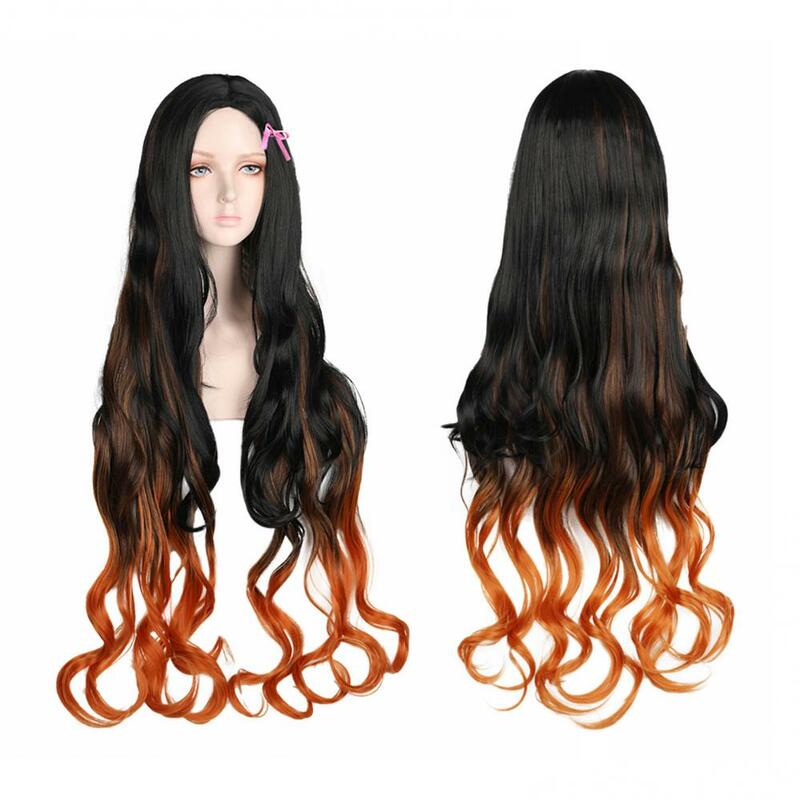 44 Inches Women Black Orange Synthetic Curly Hair Gradient Color Wig Cosplay Hairpiece Halloween Carnival Costume Cosplay Hair