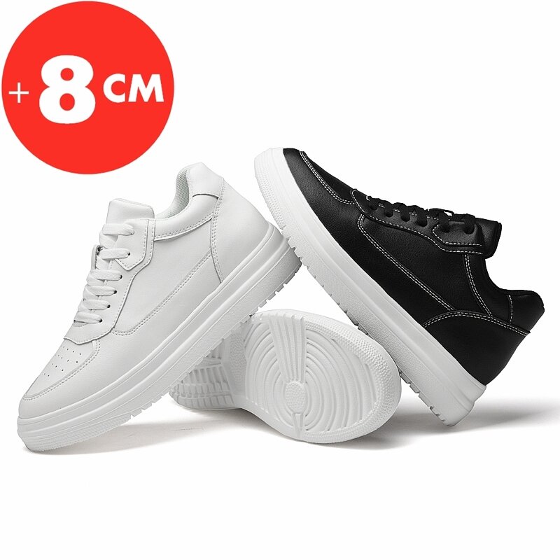 Podnieś trampki męskie buty na koturnie wkładka podwyższająca 8cm białe czarne wysokie buty mężczyźni rozrywka moda sport Plus rozmiar 36-44