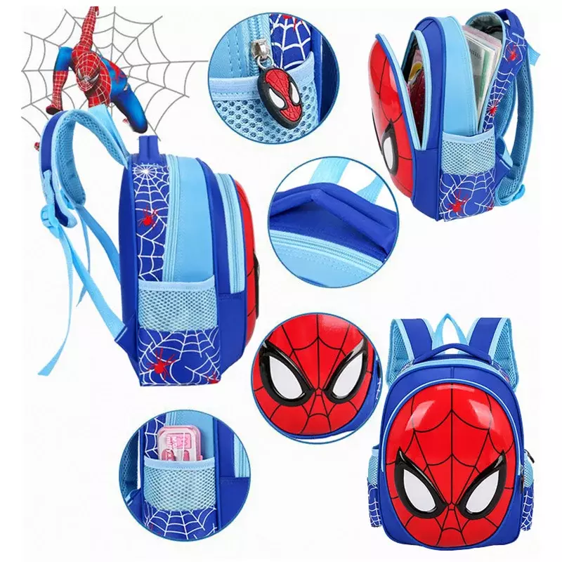 Marvel Superhero Mochila para Crianças, Spider Man Cartoon Bag, Kindergarten Boy Gift, 3D