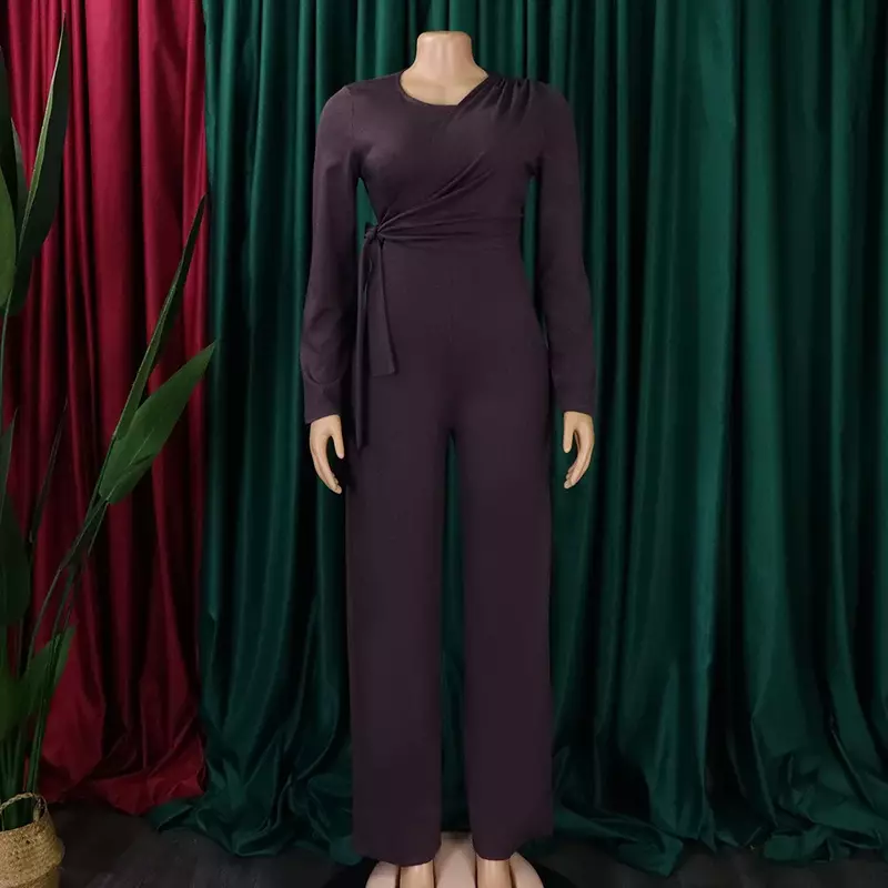 여성용 단색 점프수트, 용수철 가을 긴 소매 붕대, 느슨한 패션 스트리트웨어 작업복, 와이드 레그 바지, 2023