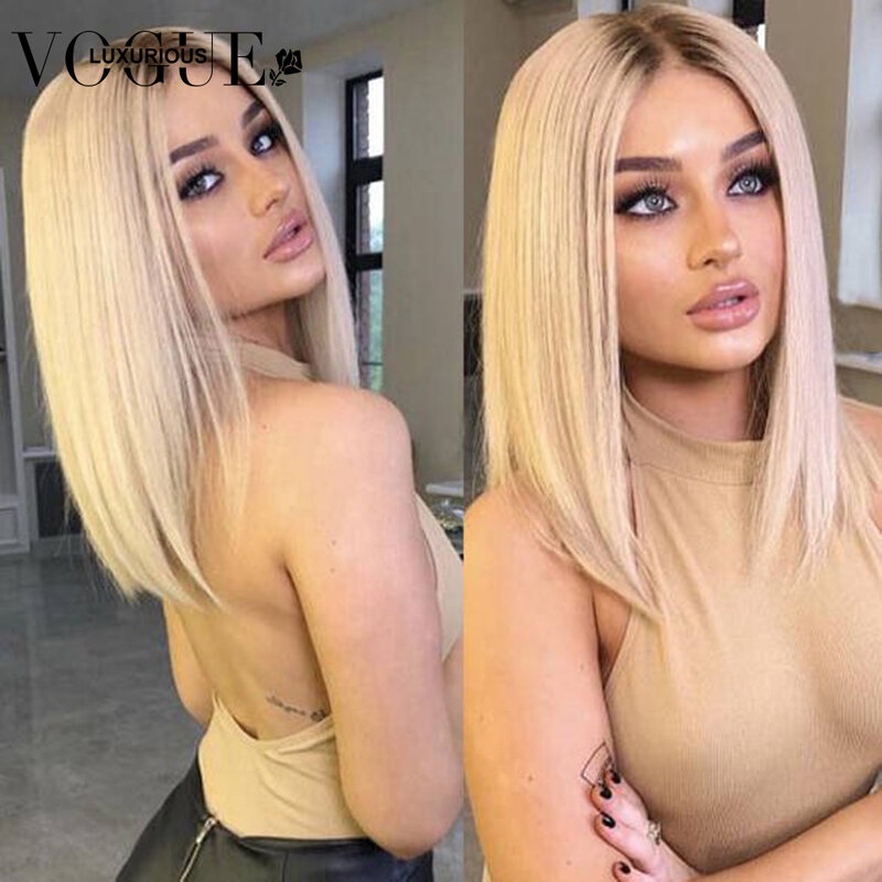 Ombre Ash Blonde Glueless Human Hair Frontal Wig 13x4 Short Bob Pixie Cut Wig Transparent Lace Front Wigs Pre Plucked Brazilian