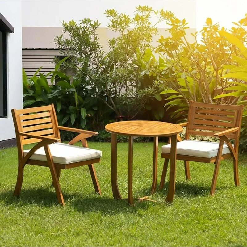 Outdoor Garden Table and Terrace Table & Armchairs W/Cushion Teak Finish Spacious Design Large Camping Equipment Furniture Sets