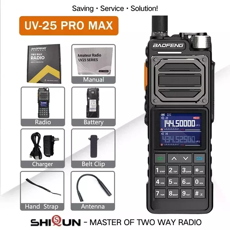 Baofeng walkie talkie taktis gt-25 Pro Max, pengisi daya tinggi 50km 136-520MHz 999ch USB C radio dua arah enam band bf-x5 Pro