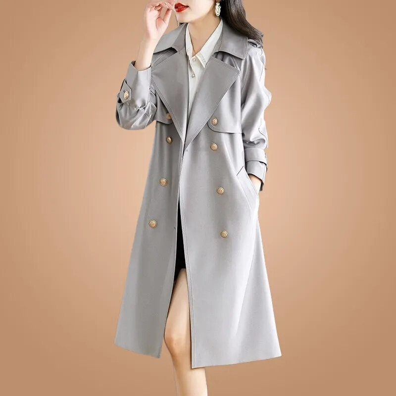 여성용 한국 다용도 트렌치 재킷, 중간 길이 더블 브레스트 외투, 용수철 및 가을 바람막이 코트, 2024 신상
