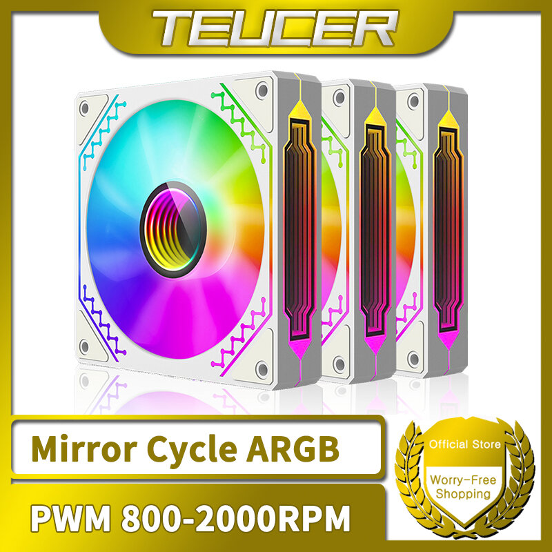 Tume-Prism12025 Ventilador Caso PC, 120mm, 5V, 3Pin, ARGB, Efeito de Luz Espelho Cíclico, PWM 800 a 2000RPM, Ventilador