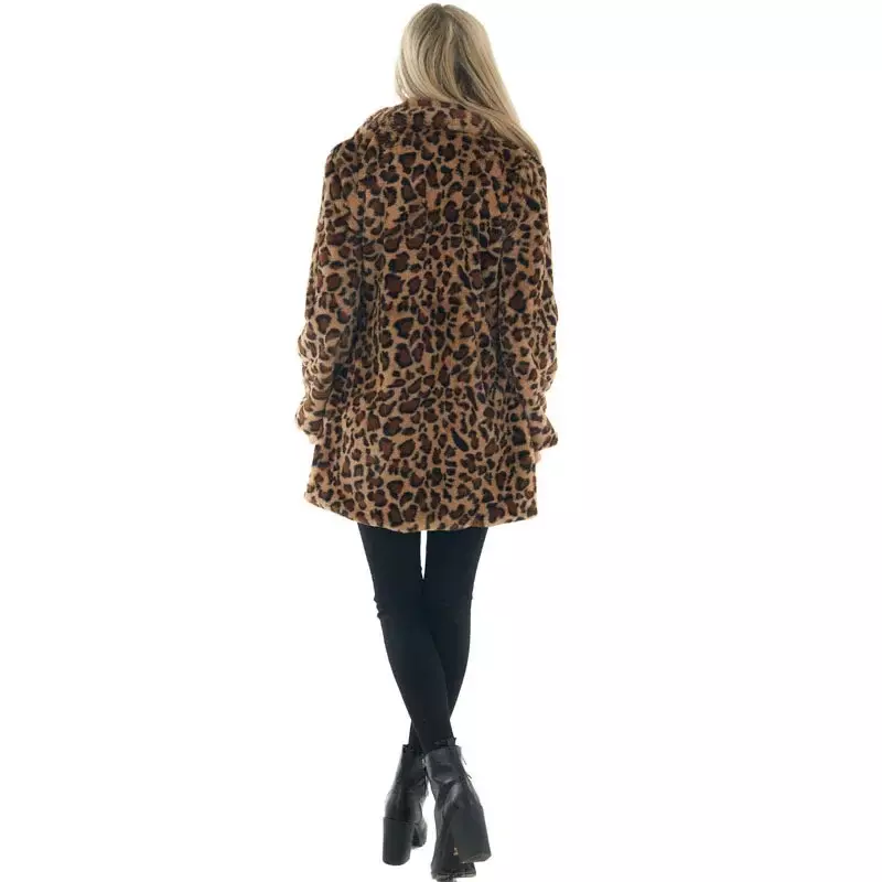 여성용 인조 모피 코트, 양모 2023 레오파드 재킷, 따뜻한 스트리트웨어 재킷, 우아한 여성용 긴팔 코트, 파카 패션, 겨울 코트