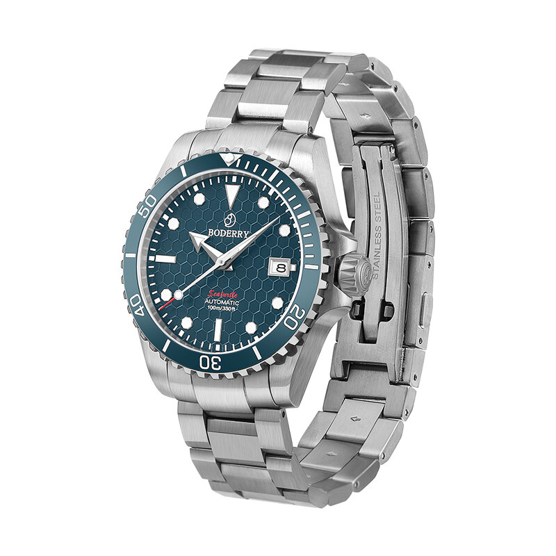 Boderry-Reloj de pulsera de titanio para hombre, accesorio masculino de pulsera resistente al agua con mecanismo automático de 100M, complemento deportivo mecánico de lujo