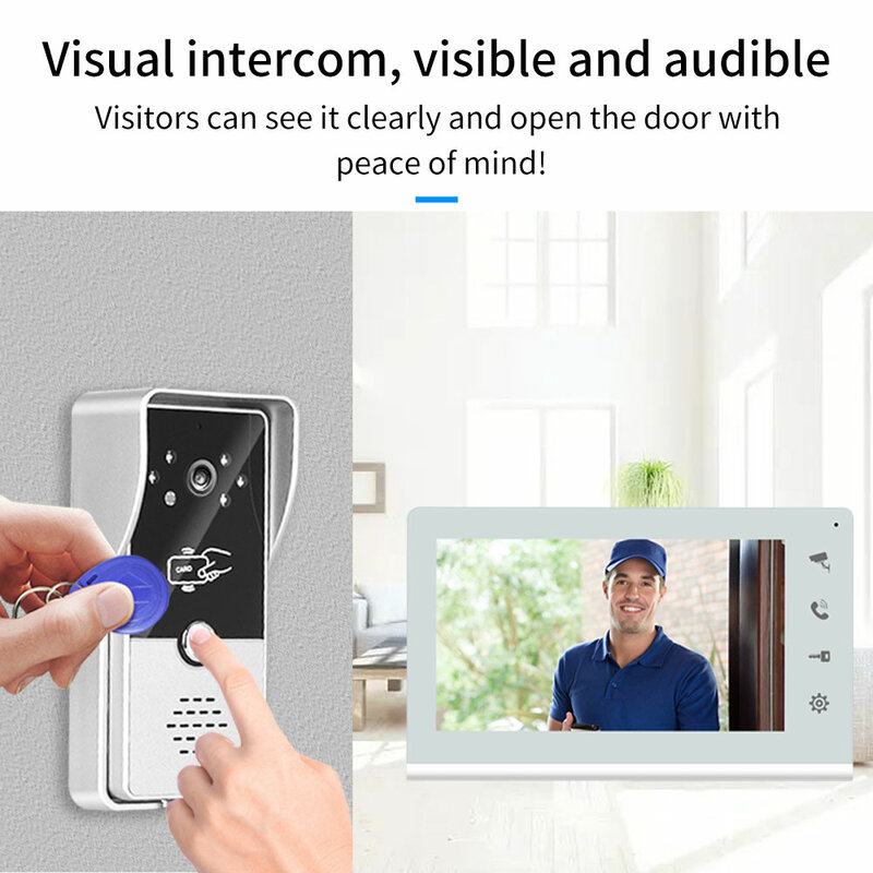 Interkom Video 7 inci 700TVL, telepon pintu sistem telepon pintu Video pintar untuk rumah apartemen bel Visual