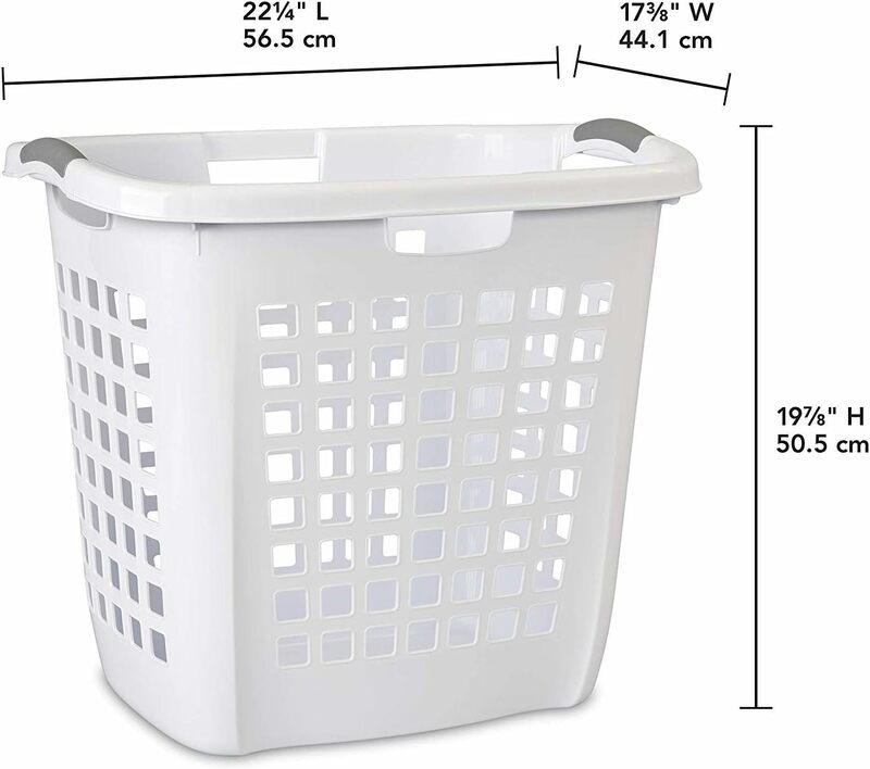Cesto de roupa suja com alças confortáveis, plástico branco, transporte facilmente roupas entre o quarto e a lavanderia, pacote com 4