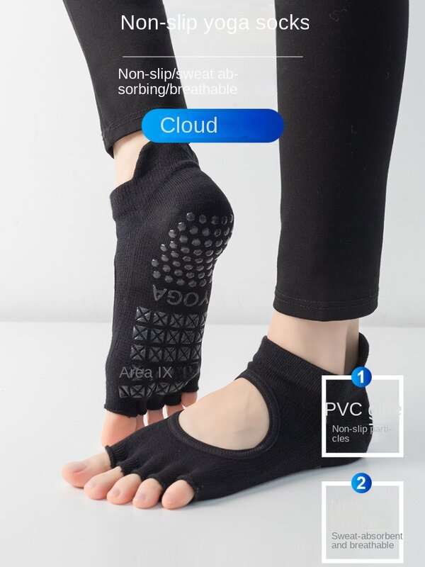 Toeless Non Slip pegangan kaus kaki wanita katun sejuk punggung terbuka kaus kaki Yoga wanita silikon dasar lima jari kaus kaki olahraga tari balet