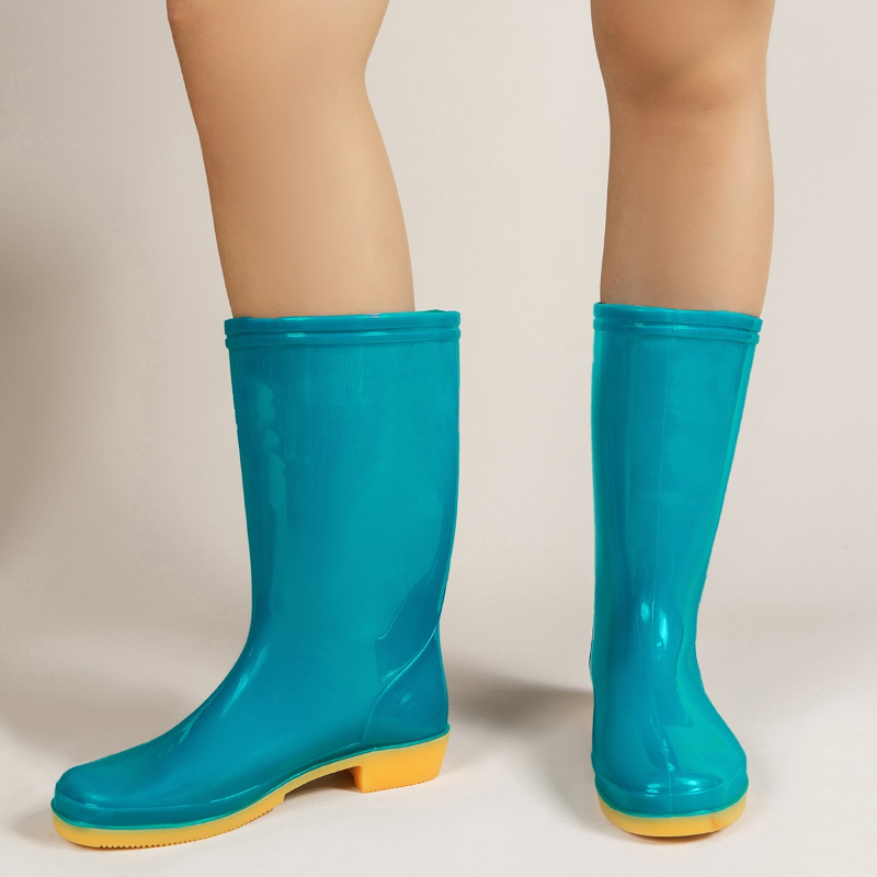 Stivali da pioggia per donna punta tonda tacco grosso stivale a metà polpaccio scarpe da donna con piattaforma antiscivolo impermeabile all'aperto 2023 moda autunnale