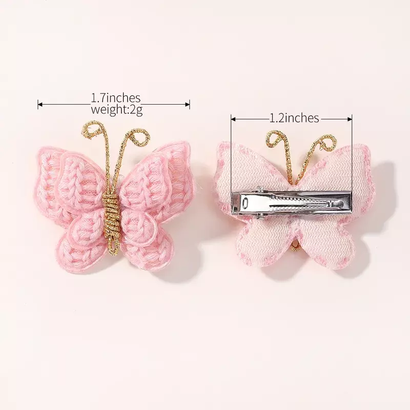 Butterfly Hair Clip Set para meninas, Double Layered Bow, Cute Bangs, Cotton Pin, Safe Kids, Baby Hair Accessories, 4Pcs Set