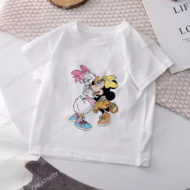 Disney Children T-shirt for Girls Clothes Daisy Minnie Mickey Kawaii Tee Shirts Cartoons Summer Casual Kid Boy Short Sleeve Tops
