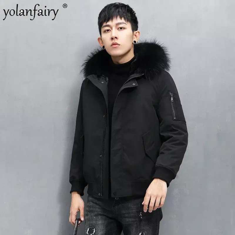 Мужская зимняя куртка с капюшоном, с воротником из меха енота, FCY5382