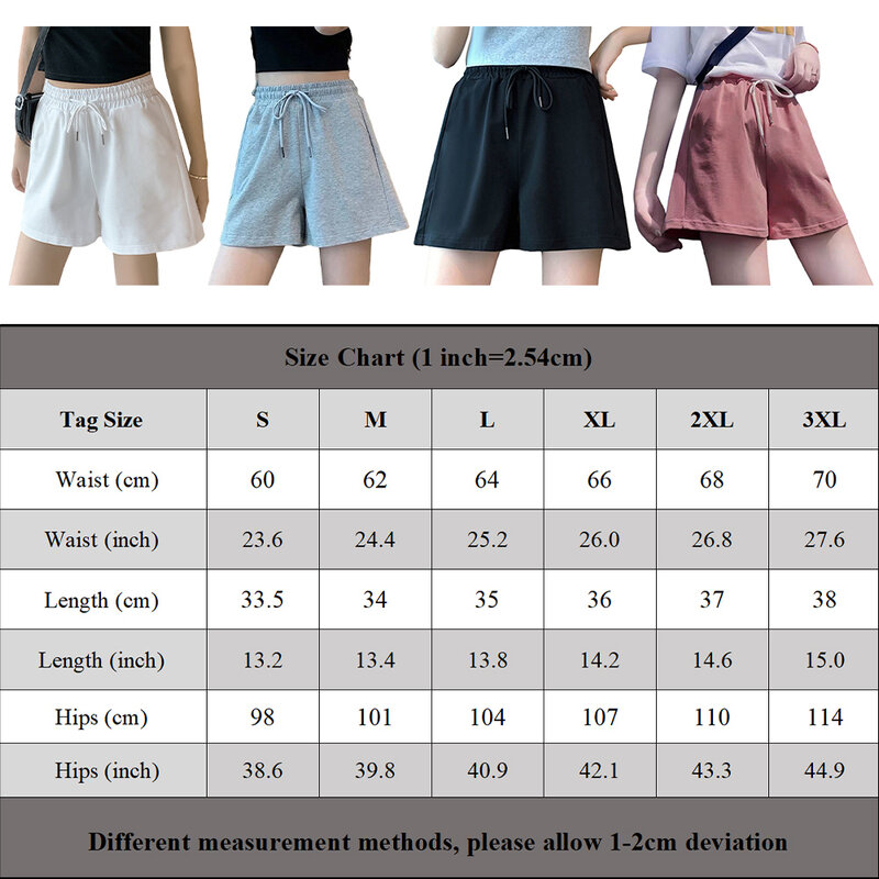Calção de cintura alta com elástico feminino, casual, perna larga, coreano, linha A, solta, minissaia, calça curta preta, verão