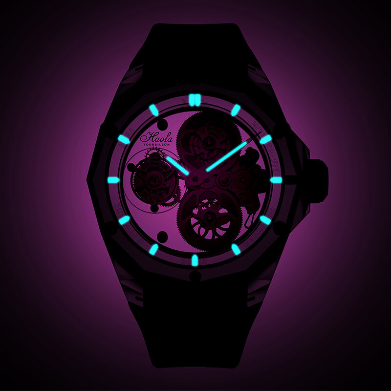 Haofa นาฬิกา Tourbillon แบบหรูหราเคสไพลินเต็มรูปแบบคริสตัลใสนาฬิกากลไกสำหรับผู้ชายนาฬิกาข้อมือแบบแมนนวล2388