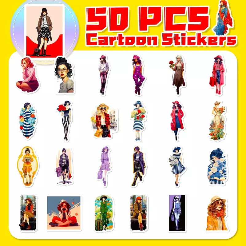 50Pcs Cartoon Kawaii Fashion Girl Graffiti Stickers Suitcases Laptops Mobile Phone Water Cup Handbook Decorative Stickers