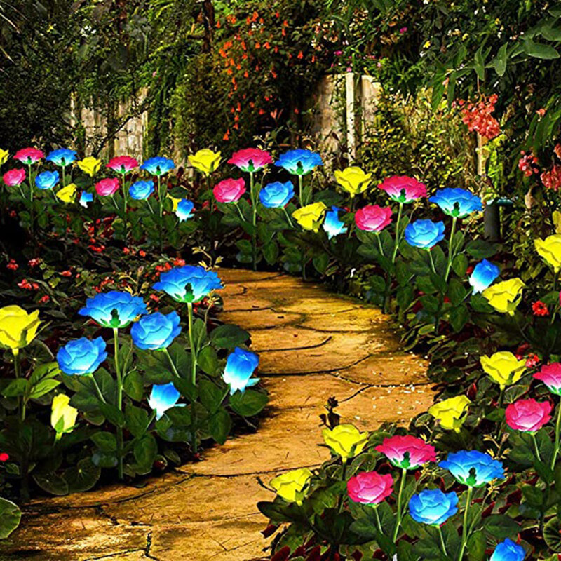 7 светодиодных солнечных симуляций цветок розы солнечный светодиодный свет сад двор газон ночник роза цветок газон лампа для двора патио сад декор