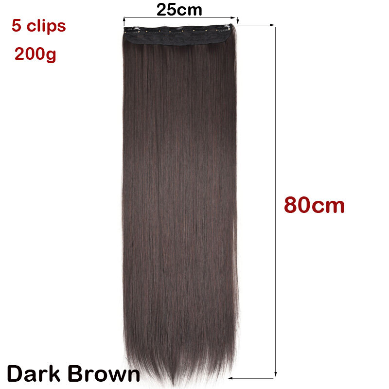 Zolin 32Inch 80Cm Super Lang Recht Haarstuk Één Stuk Met 5Clips Clip In Haarverlenging Naturl Zwart Bruine Kleur