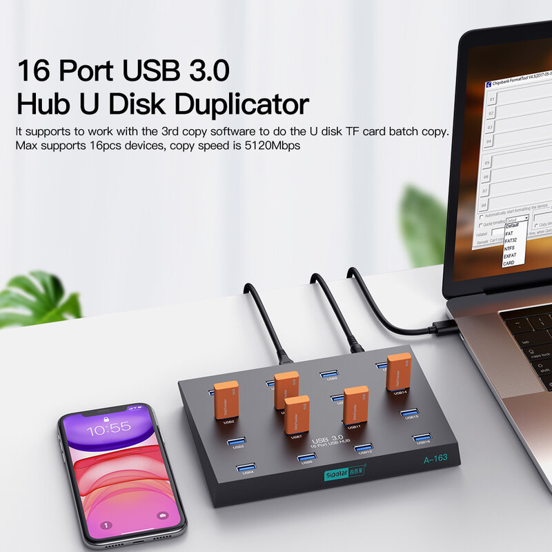 Sipolar A-163 أفضل سطح المكتب 16 منافذ USB 3.0 الناسخ محور USB فلاش سائق ناسخة