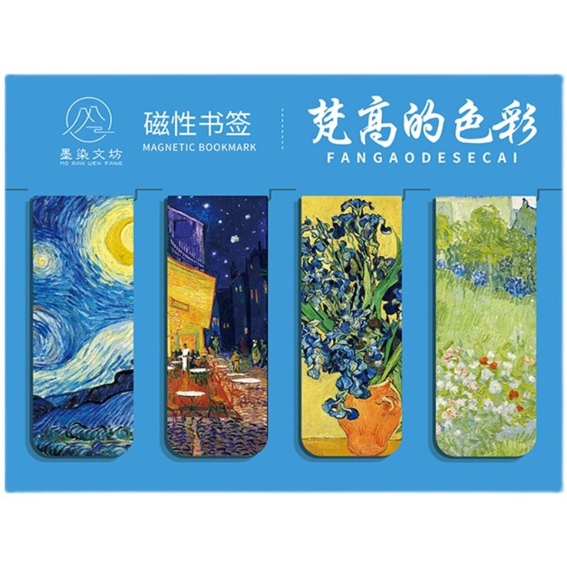 4pcs World famous paintings Magnet Bookmark Retro Van Gogh starry sky Reading Book mark Stationery material School Office Supply
