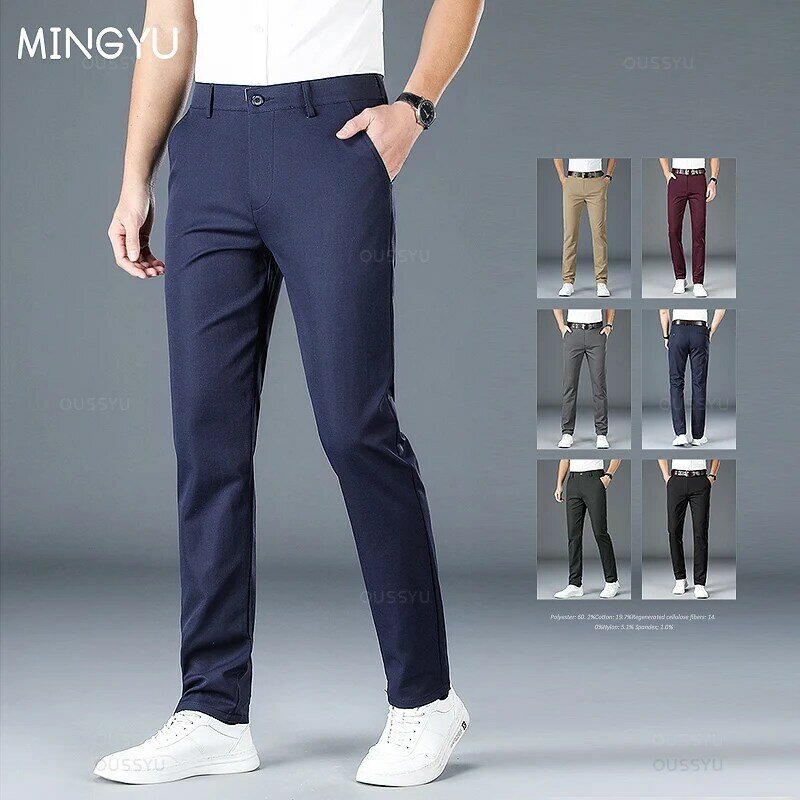 Calça de terno reto monocromático masculina, calça formal, moda empresarial, roupas de primavera e verão, preta e azul, tamanho grande 40