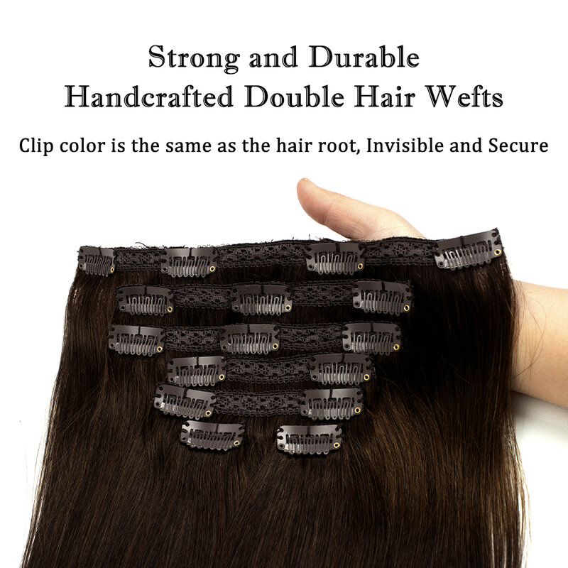 女性用ストレートクリップエクステンション,人間の髪の毛,劣化した色,14-28インチ,100g, 7個