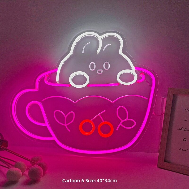 Anime Cartoon Neon Sign Led Lights Kawaii Animal Lamps Party Home Child Room Decor Neon Light Pet Wall Decoration Christmas Gift