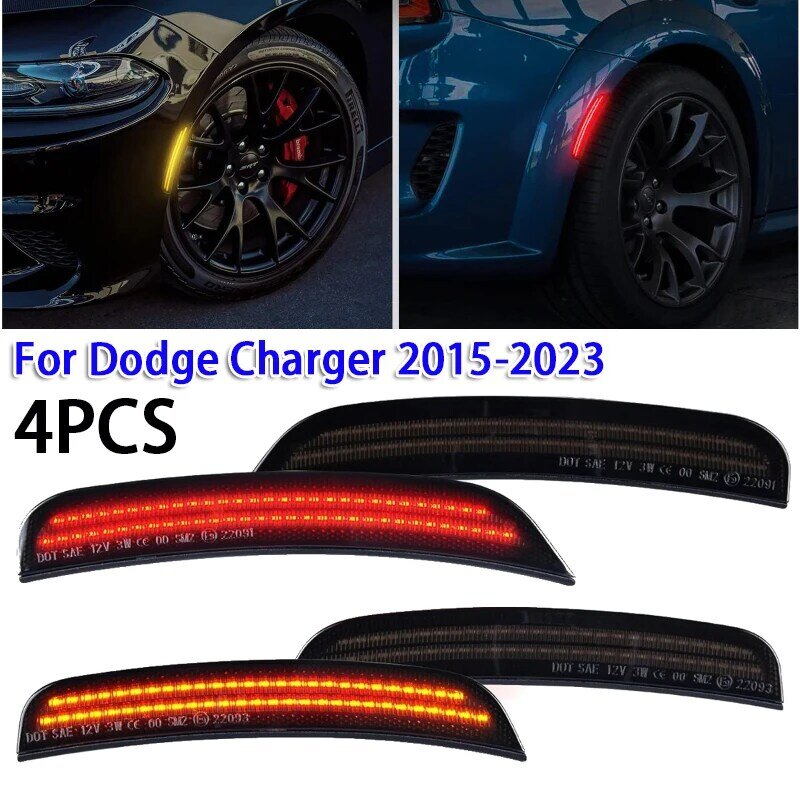 4 szt. Przydymione soczewki samochodowe przednie tylne boczne światło obrysowe LED dla Dodge Charger 2015-2023