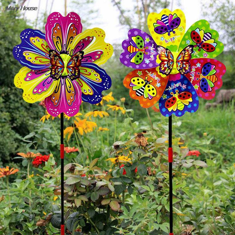 1 pçs 3d borboleta flor moinho de vento multicolorido borboleta flor moinho vento girador jardim quintal decoração crianças brinquedo